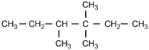 CH3-CH2-CH-C-CH2-CH3. CH3 is attached to the bottom of the third C in the chain, CH3 is attached to both the top and bottom of the fourth C in the chain.