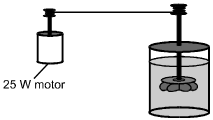 Diagram showing a motor on the left labeled 25 W motor, and a vessel with a paddle wheel as described in the preceding text that is to the right of and attached to the motor.