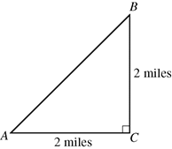 A right triangle with points labels as A, B, and C.
