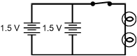 One battery is on the perimeter of the loop, and the other battery is on a line between the top and bottom of the loop. The lamps are both located on the perimeter of the loop.