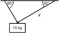 The angle between cable X and the overhead surface is 30 degrees. The angle between the other cable and the overhead surface is 60 degrees.
