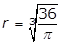 r = cube root of 36 over pi