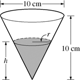 The figure shows a conical container with the point down. 