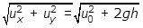 Square root of u sub x squared plus u sub y squared equals square root of u sub 0 squared plus 2 g h