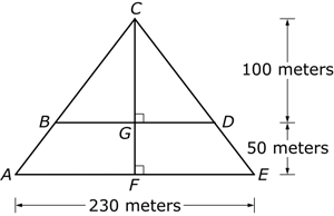 Diagram of a triangle with a horizontal base. 